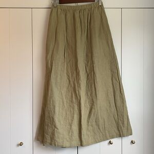 Cut Loose Linen Skirt Elastic Waist Green Size Medium